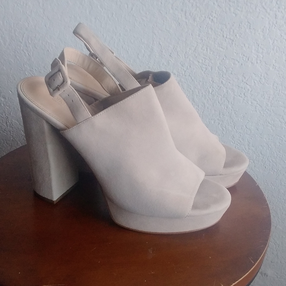 Botkier Suede Womens 10 Platform Sandal Slingback Heel Shoe Leather Neutral